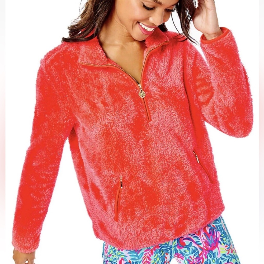 NWT Lilly Pulitzer Skipper Sherpa Popover 1/4 Zip Ruby Red Women’s XXL